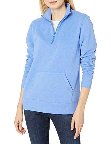 Amazon Essentials Women's Long-Sleeve Fleece Quarter-Zip Pullover Sweatshirt, Kangaroo Pocket (Available in Plus Size) - color: Blue Heather, size: Medium