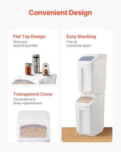VEVOR Rice Storage Container, 4.5Gallon/20L Capacity Large Dog Food Dispenser Bin, Kitchen Ingredient Grain Cereal Flour Bin, Pet food Containers with Wheels, Measuring Cup, Airtight Lid, 1 Pack - size: 4.5 Gallon*1