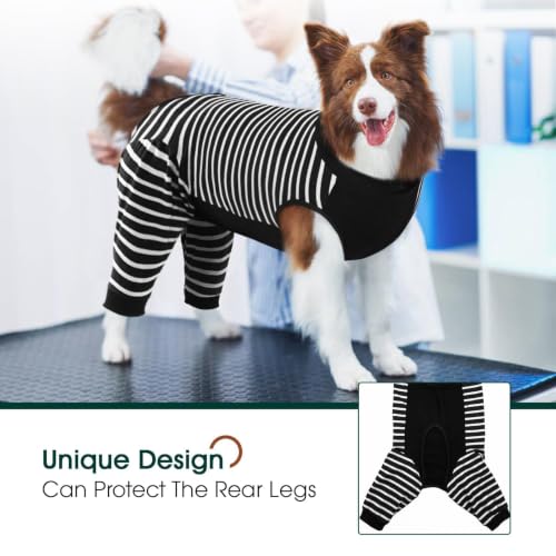 Kuoser Dog Recovery Suit with Anti Licking Rear Leg Sleeve, Black L - color: Black Strips, size: Large (Back Length: 40cm / 15.74")