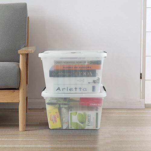 25 Quart Clear Latching Tote, Plastic Storage Bin, Pack of 4 | Lidded Container with Black Handle - size: 25 Quart