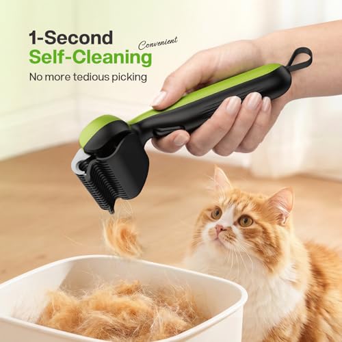Pecute Self-Cleaning Undercoat Rake for Dogs Cats with Thick Double Coats - color: Green