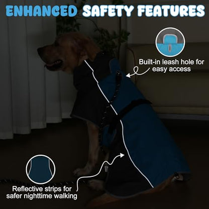 Dog Raincoat, Waterproof Dog Coat with Polar Fleece Lining - color: Blue, size: Small