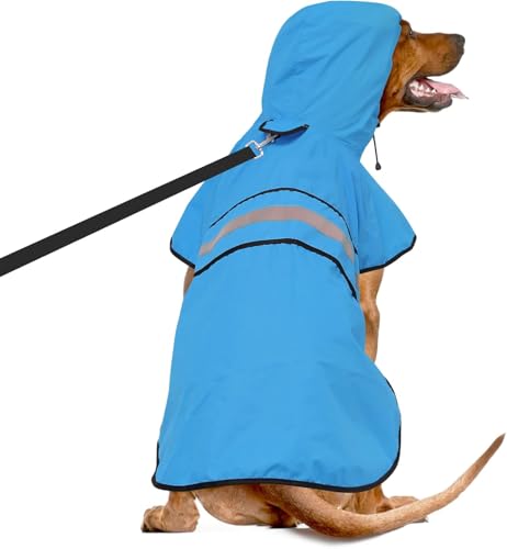 Dog Raincoat, Reflective Waterproof Hooded Pet Rain Jacket, Lightweight Dog Slicker Poncho with Leash Hole for Large Dogs (Blue, XX-Large) - color: Blue, size: XX-Large