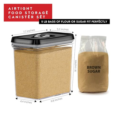 DWËLLZA KITCHEN Large Airtight Food Storage Containers - Clear Plastic Bulk Food Pantry & Kitchen Storage Containers for Flour, Sugar and Baking Supplies 4 Pcs. BPA-Free, Keeps Fresh & Dry (Black) - color: 07 - 3.8 liters & 0.77 liter (Set of 4)