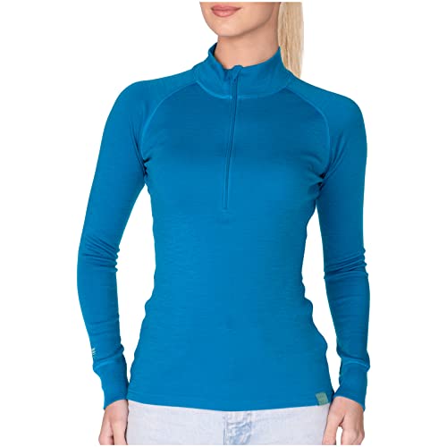 MERIWOOL Womens Base Layer 100% Merino Wool Midweight 250g Half Zip Sweater for Women - color: Electric Blue, size: X-Small