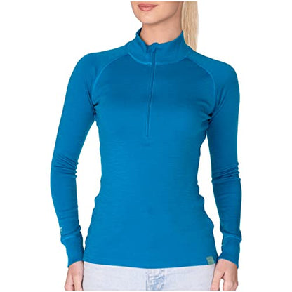 MERIWOOL Womens Base Layer 100% Merino Wool Midweight 250g Half Zip Sweater for Women - color: Electric Blue, size: X-Small