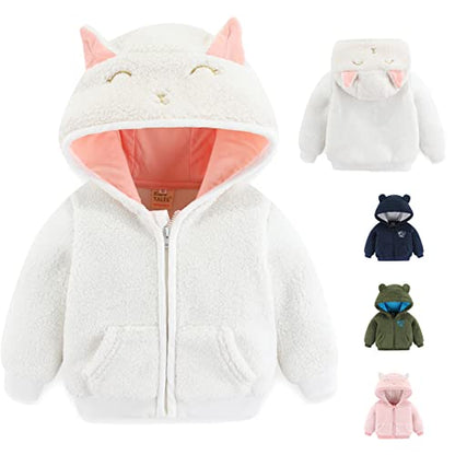 Newborn Infant Baby Boys Girls Cartoon Fleece Hooded Jacket Coat with Ears Warm Todder Kids Outwear Coat Zipper Up 0-6Y - color: White, size: 12-18 Months