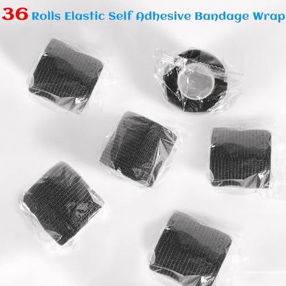 36 Rolls Black Elastic Self Adhesive Bandage Wrap 2 Inch, Breathable Cohesive Bandage, Ankle Sprains Swelling Sports Athletic Grip Tape, Dogs Pet Vet Wrap - color: 2 Inch-36 Count Black