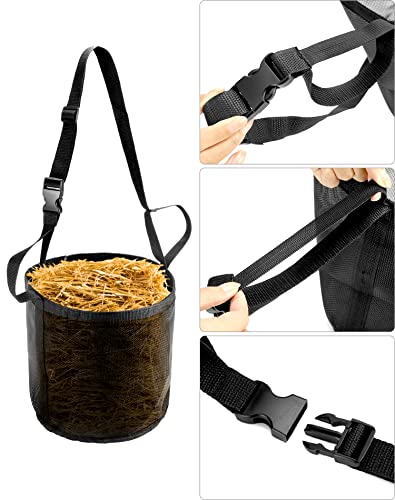QWORK 2 Pack Horse Feed Bag for Grain - Durable Mesh Grain Feeder with Adjustable Strap, Comfortable Neck and Nose Pad Horse Muzzle Feed Bag, for Feeding Grain, Powder, Supplements