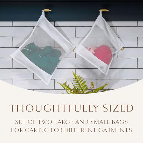Organic Cotton Mesh Laundry Bags for Delicates & Travel, 2 Pack | Mesh Wash Bags for Lingerie, Bras, Delicates, and Garments; Large and Small Size for Machine Washing, Carbon Neutral, White