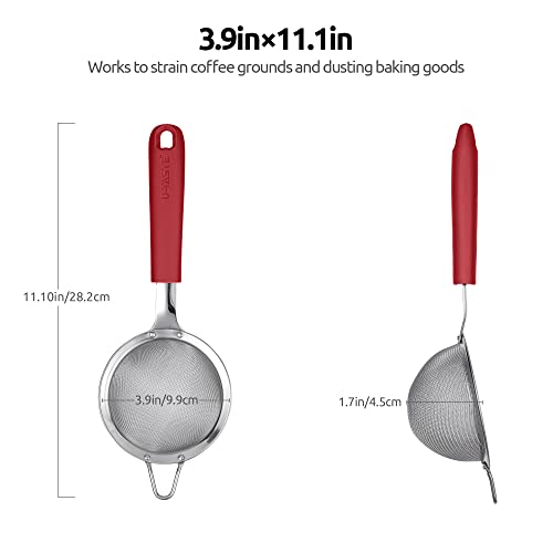 18/8 Stainless Steel Mesh Strainer: U-Taste 3.9 Inch Kitchen Fine Mesh Sieve Food Colander with Riveted Sturdy Silicone Handle and 30 Mesh Hole for Straining Flour, Quinoa, Tea, Juice (Red) - color: (4) Red, size: Small (3.9 x 11.1 in)