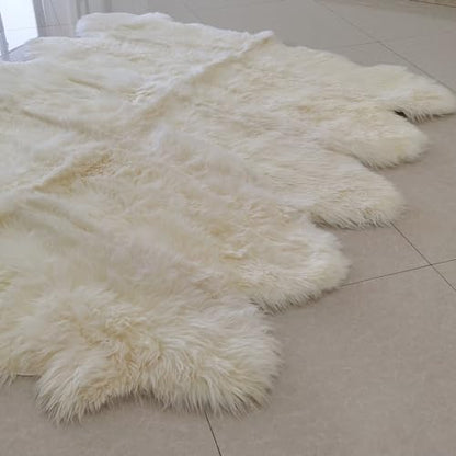 Champlus Genuine Australian Merino Sheepskin Rug, 8x7 ft Sheep Skin Rug, Lambskin Area Rug, 10-Pelt, White - size: 7' x 8' (Oblong)