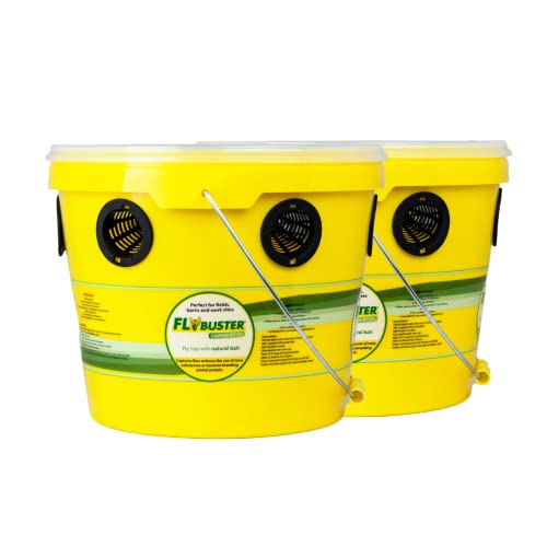 Flybuster Fly Trap | Outdoor Device for Catching Flies | 10-Liter Commercial Size (2-Pack) | Comes with Two Flytraps and 4 Bait Packets | 2,000,000 Fly Capacity | Non-Toxic | Child & Pet Safe - size: Commercial (2-Pack)