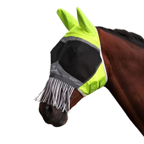 Shires Flyguard Pro Hi-Viz Fine Mesh Horse Fly Mask with Ears and Nose Fringe - Yellow Cob - color: yellow, size: Cob