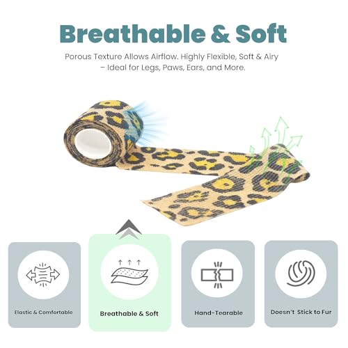 MEDUWEDU Pet Bandage 6 Rolls, Adhesive Bandage, Self Adhesive Bandage, First Aid Adhesive Gauze, for Horses, Dogs,Cats, Birds, Animals (Animals, 2 Inch (Pack of 6)) - color: Solid Colors