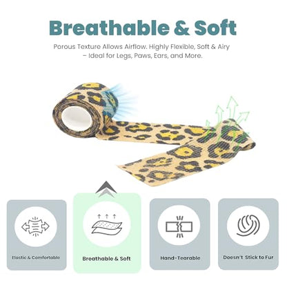 MEDUWEDU Pet Bandage 6 Rolls, Adhesive Bandage, Self Adhesive Bandage, First Aid Adhesive Gauze, for Horses, Dogs,Cats, Birds, Animals (Animals, 2 Inch (Pack of 6)) - color: Animals