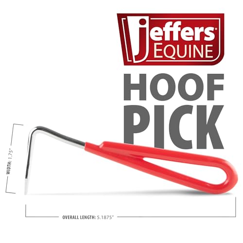 Jeffers Equine Horse Hoof Pick with Red Coated Handle for Horses, Ponies, and Miniatures – Durable Grooming Tool for Hoof Cleaning, Tack Box, Barn, Stable, Travel, Farm Use – 5.5 Inch