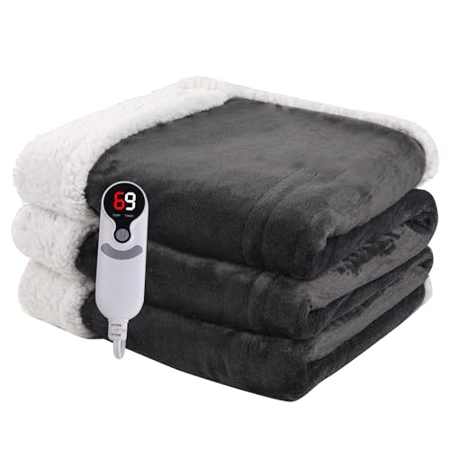 Heated Blanket Electric Blanket Full Size 72''x84'' with 9 Heating Levels, 1-10 Hour Auto Shut Off, Machine Washable, Flannel & Sherpa Soft Warming Blanket for Couch, Bed, Office - Dark Grey - color: 02-dark Grey, size: 72''x84''(Full)