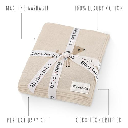 Knit Baby Swaddle Blanket - 100% Cotton Soft Cozy Receiving Swaddling Stroller Blanket Quilt for Shower Gift Registry for Newborns Infants Toddlers Gender Neutral (Deer - Taupe) - color: 07 - Deer - Taupe
