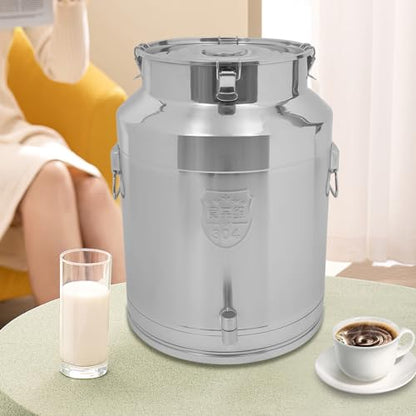304 Stainless Steel Milk Can with Spigot, 17 Gallon Milk Jug, Portable Locking Sealed Lid Bucket Wine Pail with Handles, Commercial Water Jug Pot Drink Beverage Dispenser - size: 17Gal, w/Spigot
