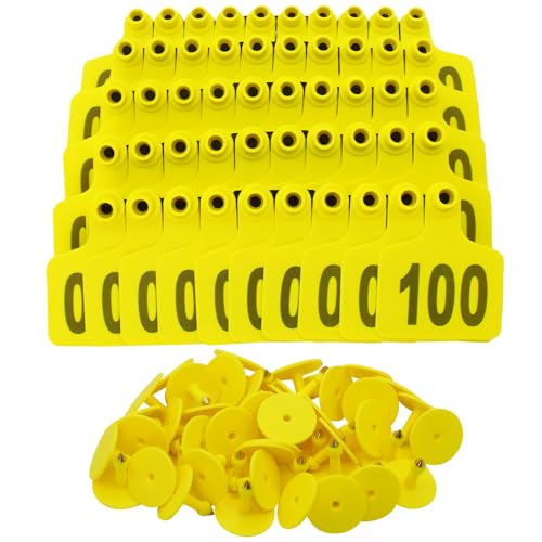 Cattle Ear Tags 101-200 Numbered Large Plastic Livestock Ear Tag,Yellow - color: Yellow, size: 101-200
