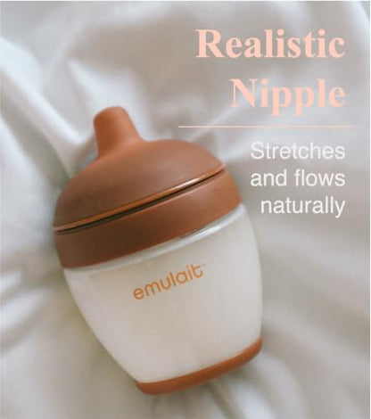 Emulait Glass Classic Baby Bottle for Newborns and Infants, Natural Breast-Like Shape 3, Color Rich, Anti-Colic Venting, Soft Silicone Nipple - color: Rich