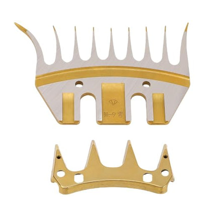 2 Pcs 3.23x2.56in Gold Sheep Shears Replacement Blades, 9 Curved Tooth Clipper Blades for Sheep Goats Dense Wool Shearing