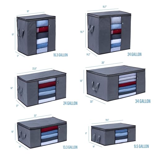 VENO 3 Pack Medium Clothes Storage Bag with Reinforced Handle 9.5 Gallon | Thick Container Bins Organizer for Blankets, Comforters, Bedding, Foldable w/ Sturdy Zipper, Clear Window, Grey(9.5 Gallon) - size: Medium, 9.5 Gallon, Set of 3