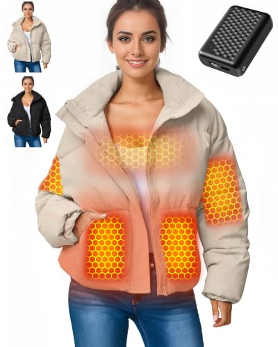 Genovega Graphene Women Heated Jacket 12V Fast Charge 18400mAh Large Capacity - color: Light Khaki, size: Medium