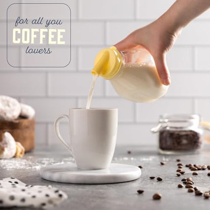 kitchentoolz 16 Oz Glass Milk Bottles with Lids (4 Pack) – Reusable Glass Creamer and Juice Bottles – Includes 8 Tamper-Proof Airtight Caps and One Silicone Pour Spout - size: 16 Ounce