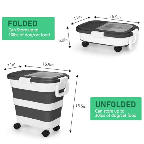 Dog Food Storage Container with Rolling Wheel and Airtight Lid, Black, 30LB - color: 30 Lbs Black