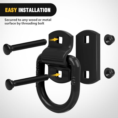 Nilight 4 PCS 1/2" D Ring Tie Down Anchor Bolts on Trailer | Heavy Duty Rings with Screws Bolts on Trailer Truck Bed Cargo 12000 Lbs Break Strength Hook Black - color: Black