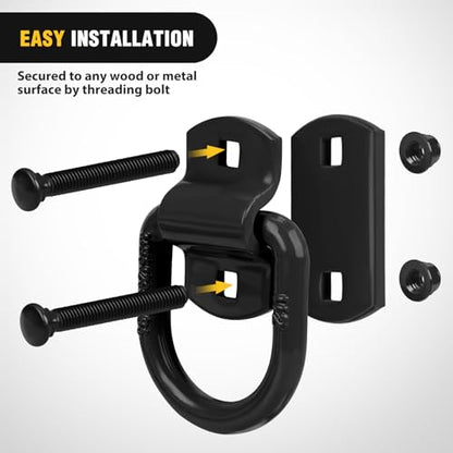 Nilight 4 PCS 1/2" D Ring Tie Down Anchor Bolts on Trailer | Heavy Duty Rings with Screws Bolts on Trailer Truck Bed Cargo 12000 Lbs Break Strength Hook Black - color: Black