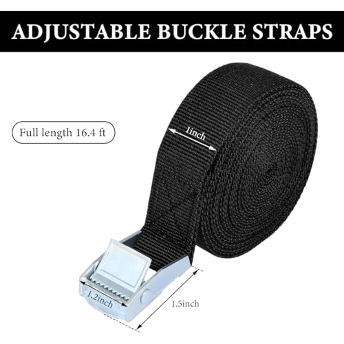 Lashing Straps with Buckles, 16.4ft x 1in Adjustable Cam Buckle Tie Down Strap, Heavy Duty Cinch Strap for Motorcycle Kayak Cargo Luggage, Universal Car Accessories