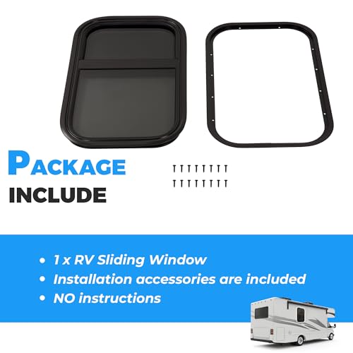HECASA Universal RV Window 14" W x 22" H W/Trim Ring & Mesh Screen Vertical | Sliding Camper Teardrop Side Replacement Tinted Tempered Glass Aluminium Plastic - size: 14" W x 22" H