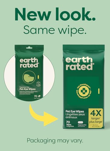 Earth Rated Dog Eye Wipes, Vet Developed, Unscented, Removes Dirt, 70ct - color: Eye Wipes Unscented, size: 70 Grooming Wipes