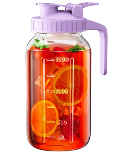 64 oz Mason Jar Pitcher, Glass Pitcher with Lid for Sun Tea & Iced Tea - color: Purple, size: 64 Ounces