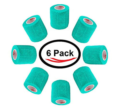 2 Inch Self Adhesive Bandage Wrap & Athletic Tape - 6Pk, Teal - color: Teal, size: 6 Rolls