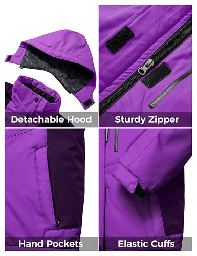ZSHOW Girls' Ski Jacket Waterproof Fleece Raincoat Windproof Winter Coat - color: Purple, size: 8