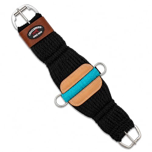 CHALLENGER Western 27-Strand Double Weave Black Mohair Roper Cinch 97RT08 - color: Black Turquoise, size: 32"