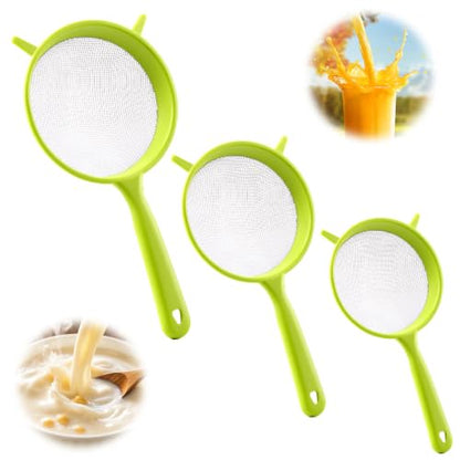 3PCS Fine Nylon Mesh Strainers, Sieve Fine Mesh Colander Flour Sifter | Food-Grade Nylon Mesh Colander with Handle Kitchen Filter Tool for Coffee Soy Milk Juice Tea Yogur Pasta