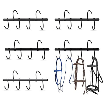 4 Pack Tack Rack with Swivel Hooks,6 Hook Portable Bridle Hooks Tack Hangers for Horse Tack Holder Stall Barn and Fence(Black)