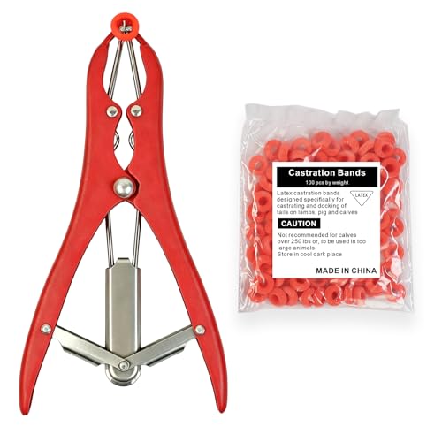 Goat Banding Tools, Including 1pc Stainless Steel Bander and 100pcs Banding Rings, Expander Plier and Bands Kit for Goat Calf Hog