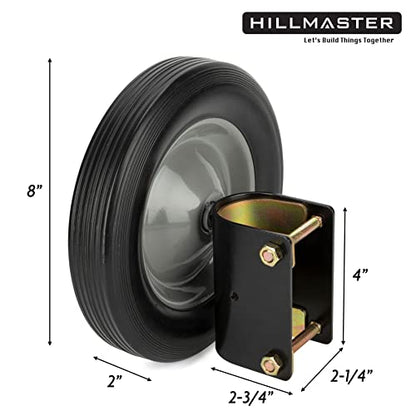 HILLMASTER Heavy Duty 8 Inch Gate Wheel Gate Caster Kit with 1-5/8" Thru 2" Gate Frames, Durable Gate Helper Wheel Gate Support Wheel for Chain Link Fence Swing Gate, Black