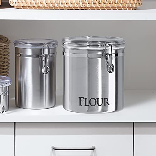 Oggi Jumbo 8" Stainless Steel Flour Clamp Canister - Airtight Food Storage Container Ideal for Kitchen & Pantry Storage of Flour or other Bulk, Dry Foods. (Pack of 3) - size: 8-Inch (Pack of 3), style: Flour Canister