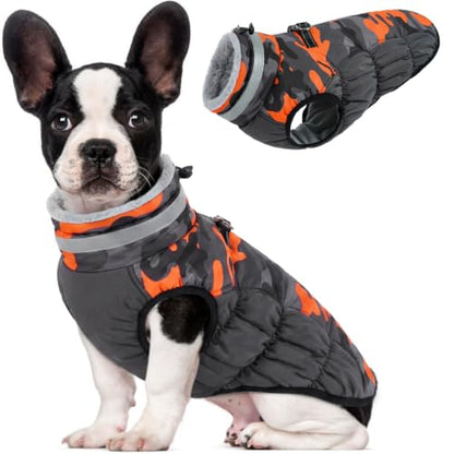Lelepet Dog Winter Coat with Harness, Waterproof Reflective Camo Jacket - color: Black Camo, size: X-Small