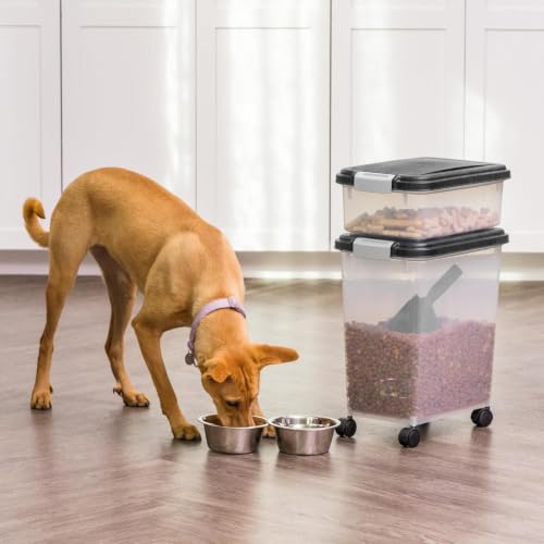 IRIS USA 30 lb + 11 lb Airtight Pet Food Storage Containers with Wheels - color: Black