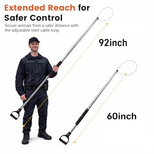 Animal Catch Pole Control Tool – 60"-92" Adjustable Noose Pole Animal Control Kit for Dogs, Feral Cats & Medium Wildlife Handling with Safety Accessories