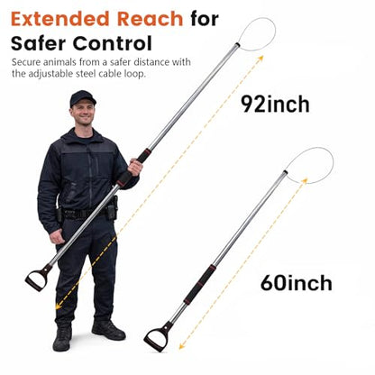 Animal Catch Pole Control Tool – 60"-92" Adjustable Noose Pole Animal Control Kit for Dogs, Feral Cats & Medium Wildlife Handling with Safety Accessories