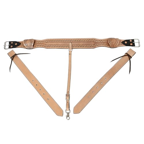 HILASON Horse Saddle Flank Cinch Girth Handtooled Leather W/Billets Antique Tan Comfytack